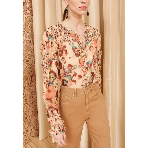 NWT Ulla Johnson Silk Ruffle Long-Sleeve Floral Andi Blouse - Picture 1 of 8
